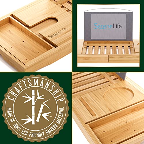 SereneLife Premium Bathtub Tray Caddy, Expandable Bath Tray, Unique House Warming Gifts, Gift for Mom, Women, New Home, Wedding, Anniversary, Bridal Shower, Universal Fit for All Tub - Natural - color: Natural
