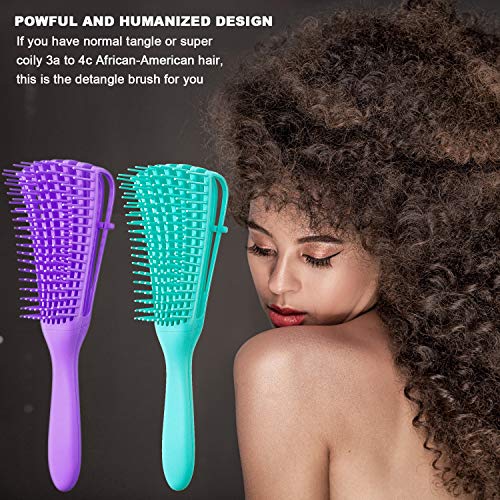 2 Pieces Detangling Brush for Afro America/African Hair Textured 3a to 4c Kinky Wavy/Curly/Coily/Wet/Dry/Oil/Thick/Long Hair, Knots Detangler Easy to Clean (Green, Purple) - color: Green, Purple