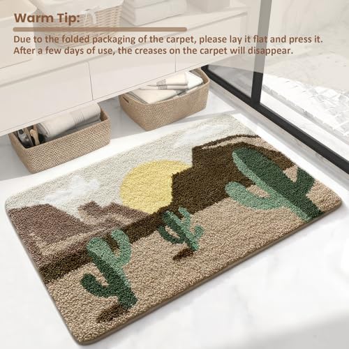 Bathroom Rug Mat, Desert Sunset Bath Mat with Soft & Non-Slip, Ultra Absorbent Microfiber Shaggy Door Mat, Quick Dry Bath Rug Carpet for Toilet Bathtub Bedroom 20x31 Inch (Brown) - color: Brown