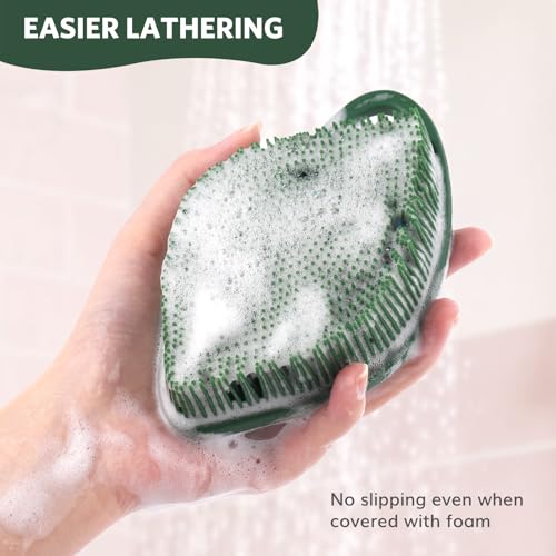 Sndyi Silicone Body Scrubber, Gentle Exfoliating Body Scrubber for Sensitive Skin, Leaf Shaped Shower Scrubber for Body with Lathering Bristles, Silicone Loofah Body Brush for Showering, Evergreen - color: Evergreen
