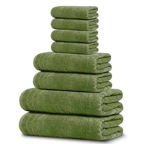 Tens Towels Pack of 8 Towels Set, 2 Extra Large Bath, 2 Hand, 4 Washcloths, 100% Cotton, Lighter Weight, Quicker to Dry, Super Absorbent, Perfect for Bathroom, Green - color: Green