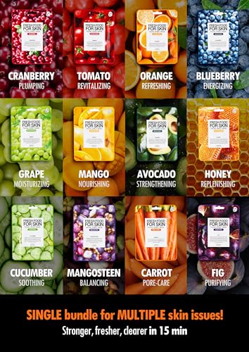 FARMSKIN Facial Sheet Mask - Hydrating, Moisturizing, Clarifying, Soothing Face Masks for Oily, Dry & Sagging Skin - Breathable & Fast-Absorbing - Vegan & Cruelty-Free Korean Skin Care (12 Packs)