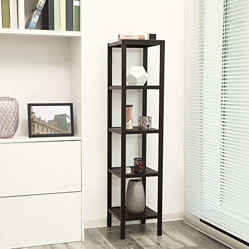 SONGMICS Bamboo Storage Shelf, 5-Tier Shelving Unit, Multifunctional, in the Entryway, Bathroom, Living Room, Balcony, Kitchen, 13 x 13 x 57.5 Inches, Brown UBCB55Z - color: Brown, size: 5 Tiers (13"D x 13"W x 57.5"H)