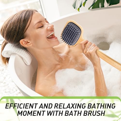 NURENDER Dual-Sided Back Scrubber for Shower, 21.65'' Long Handle Back Brush, Soft Silicone for Sensitive Skin, Dry Brushing & Back Cleansing, Dry Quickly Body Bath Brush for Men, Women, Elderly - size: 21.65 Inch