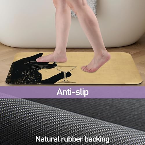 Black Cat Bathroom Rugs, Fast-Absorbing Bath Mat, Quick-Dry Non-Slip Thin Rug for Bathroom Floor Kitchen 17"x30" - color: Black Cat