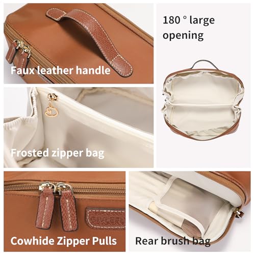 GIVLEFLY Makeup Bag for Women, Large Cosmetic Bag, Travel Toiletry Bag, Waterproof Nylon Organizer with Microfiber Leather, Flat Open for Skincare & Brushes