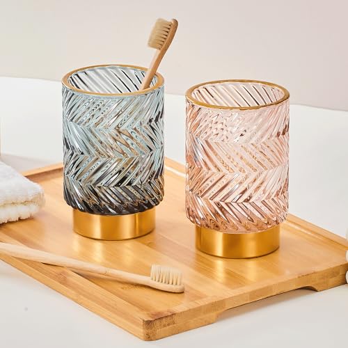 Makeup Brush Holder Organizer,Toothbrush Holders,Desk Pen Pencil Holder,Multifunctional Vintage Glass Brush Cup（A40-7-US） - color: Dark Green