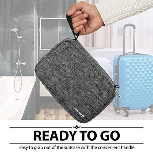Fosmon Hanging Travel Toiletry Bag, Compact Travel Organizer | Water-resistant nylon, multiple pockets for toiletries/makeup, lightweight, ideal for men/women, shower and travel use.