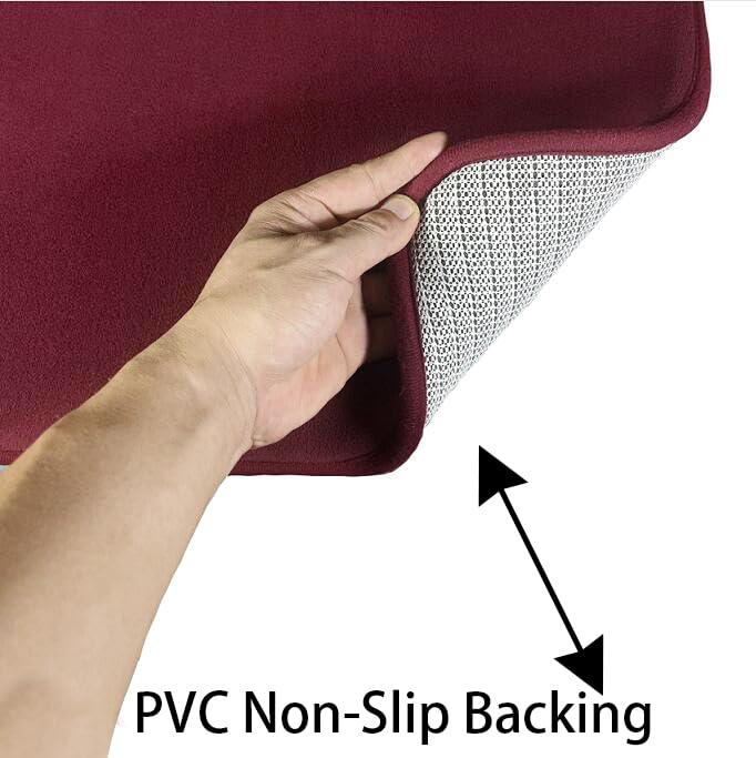 Madeals Velvet Toilet Lid Cover and Tank Lid Cover with Toilet Mat Memory Foam 3 Piece Toilet Contour Mat Set Burgundy - color: Burgundy