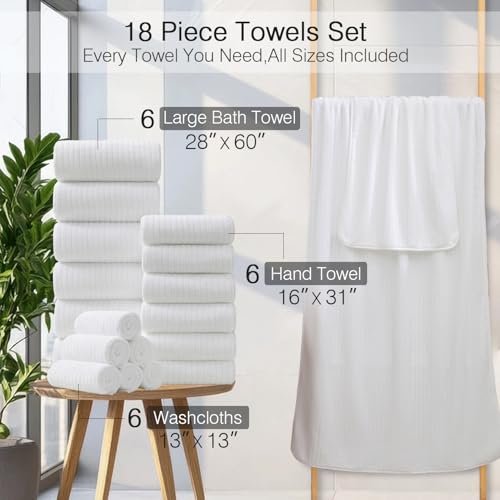 18 Piece Family Bath Towel Set Include 6 Bath Towels,6 Hand Towels and 6 Washcloths Soft Bathroom Towel with Hanging Loops,Highly Absorbent Quick Dry Towels Set for Bathroom,Hotel and Spa-White - color: White, size: 18-Piece Set