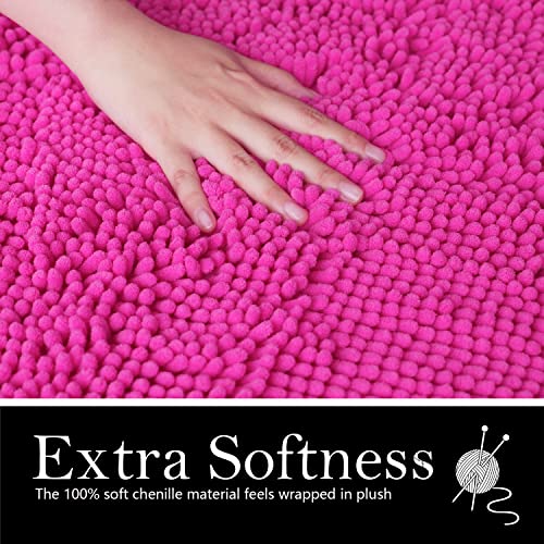 Bathroom Rugs Chenille Bath mat 2 Piece Set, Super Absorbent, Strong PVC Non Slip Backing, Bath mats for Bathroom, Plush Shaggy, Thick, Machine Washable, Bathtub, Toilet.(Hot Pink) - color: Hot Pink, size: 20''×20''U-Shape+20''×32''