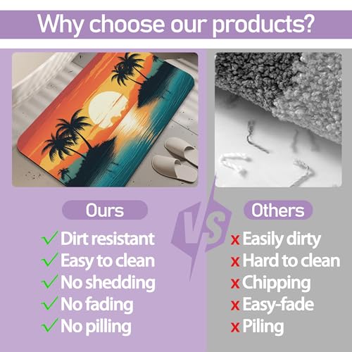 Summer Sunset Bathroom Rugs Mat, Super Absorbent Quick Drying Floor Mat for Bathroom Entryway 17"x30" (Palm Trees) - color: Sunset Palm Trees