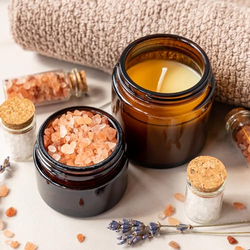KEYWING 2oz Small Glass Jars with Black Lids, 70 Pack Amber Glass Cosmetic Jars, Round Empty Sample Container with Inner Liners for Lotions, Cream, Powders and Ointments - color: Amber, size: 2oz-70Pack