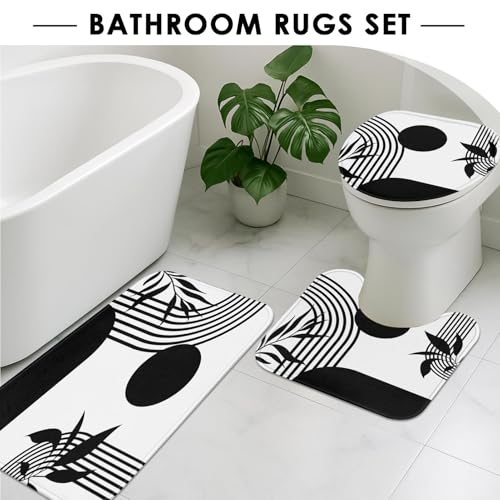 Boho Mid Century Shower Curtain Set with Toilet Lid Cover and Non-Slip Rugs, Abstract Geometric Black White 4 Pcs Modern Minimalist Vintage Shower Curtain for Bathroom Set with 12 Hooks - color: Boho Black White
