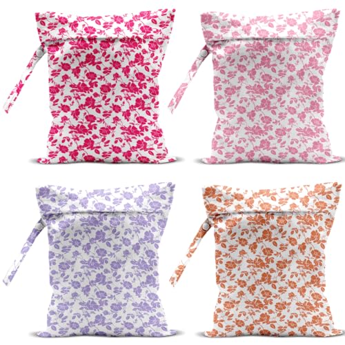 4 Pack Rose Floral Wet Bag Waterproof Washable Reusable Wet Dry Bag for Swimsuit Clothes Cloth Diaper Travel Beach Pool Yoga Gym Toiletries Gift for Women Sister Coworker Birthday Christmas - color: Colorful Flowers 332