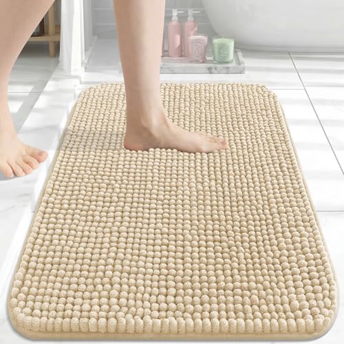 Arotive Bathroom Rugs 24" x 16", Ultra Soft Absorbent Chenille Bath Rugs, Rubber Backing, Machine Washable Bath Mats for Bathroom Floor, Tub and Shower, Home Decor Accessories, Beige - color: Beige, size: 24" X 16"