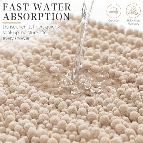 Yimobra Bathroom Rugs Non Slip Washable - Ultra Soft Absorbent Chenille Bath Mat, Quick Dry Shaggy Floor Carpet for Tub Shower, Light Brown Home Decor Accessories, 24x17 Inch - color: Light Brown, size: 24" X 17"