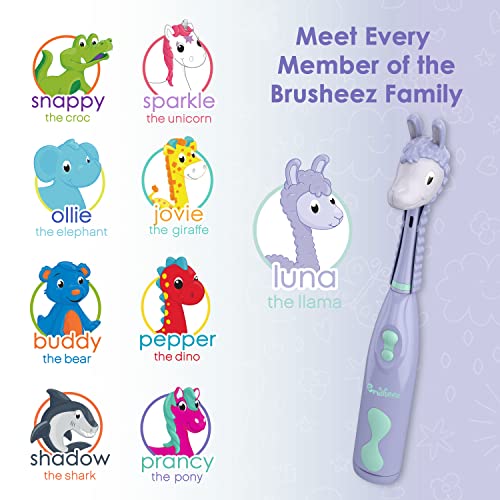 Brusheez Kids’ Electric Toothbrush Set - Safe & Effective for Ages 3+ - Parent Tested & Approved with Gentle Bristles, 2 Brush Heads, Rinse Cup, 2-Minute Timer, & Storage Base (Luna the Llama) - color: Luna the Llama