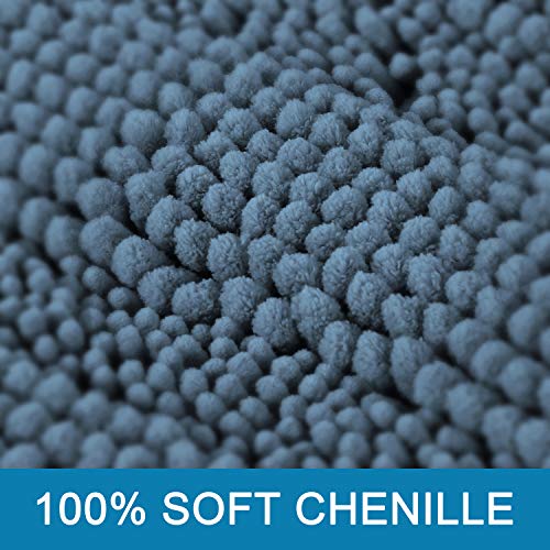 H.VERSAILTEX Bath Mats for Bathroom Non Slip Luxury Chenille Striped Bath Rug Absorbent Non Skid Fluffy Soft Shaggy Rugs Washable Plush Carpet Mats for Bath Room, Tub - color: Stone Blue, size: 20" x 32"