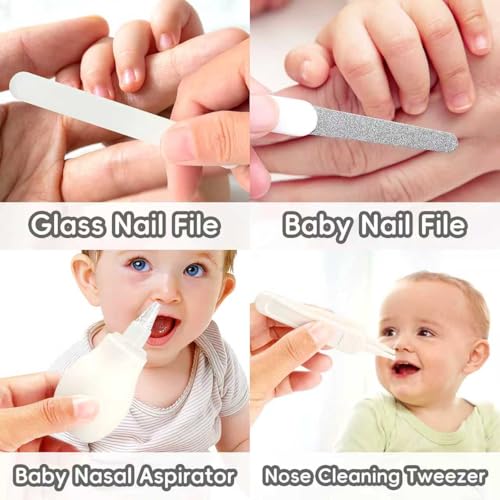 Baby Grooming Kit, Infant Safety Care Set with Hair Brush Comb Nail Clipper Nasal Aspirator,Baby Essentials Kit for Newborn Girls Boys (Grey White) - style: Grey White Grooming Kit