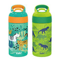 Zak Designs 16oz Riverside Kids Water Bottle with Spout Cover and Built-in Carrying Loop, Made of Durable Plastic, Leak-Proof Water Bottle Design for Travel (Dino Camo & Safari, Pack of 2) - color: Dino Camo & Safari