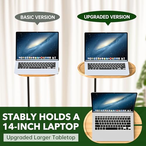 NiHome Bamboo Large Swivel TV Tray Table with Thickened Stable Non-Tipping Base, Adjustable Height Couch Table Tray, End Table, Bathtub Side Tray Table 360° Rotating for Hot Tub Bedside Sofa Balcony - size: Large