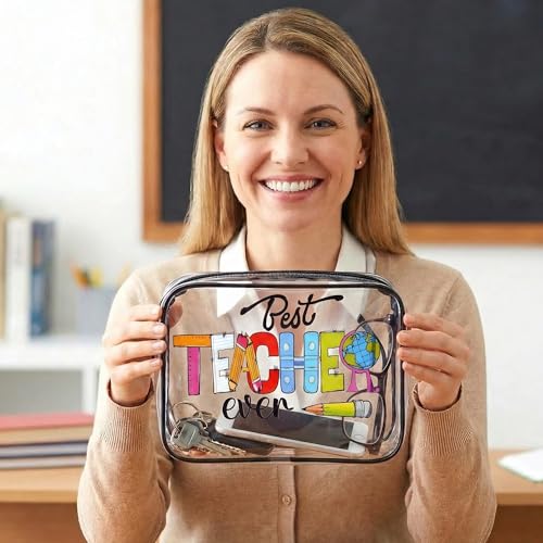 Teach Bag Clear Zipper Pouch, Teacher Survival Kit Bag, Clear Makeup Cosmetic Bag, PVC Waterproof Travel Toiletry Bag Graduation Thanks Gift (B) - style: B