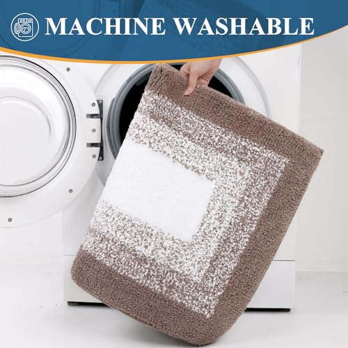 Bsmathom Bathroom Rugs Sets 3 Piece, Non-Slip Absorbent Bath Mats, Extra Soft Plush Shaggy Bath Rugs with U-Shaped Contour Toilet Mat Machine Washable, Coffee - color: Coffee, size: 18"x26"+18"x48"+U Shape 20"x24"