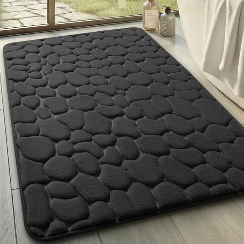 YIHOUSE Memory Foam Bath Mat Cobblestone Bathroom Rugs Super Water Absorbent Bath Mats for Bathroom Machine Washable Bath Rugs(24 x 36,Black) - color: Black Single, size: 2' x 3' (Rectangular)