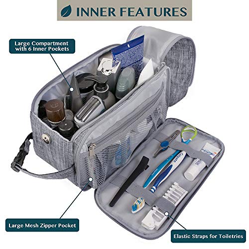 PAVILIA Toiletry Bag for Men, Travel Essentials Shaving Dopp Kit, Mens Travel Bag Toiletries Organizer Case for Grooming, PU Leather Water Resistant Cosmetic Bag Pouch (Heather Grey) - color: Heather Gray, size: Large (10.5x5.5x6)
