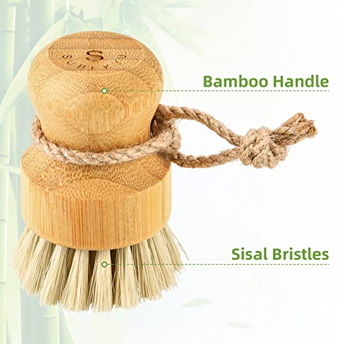SUBEKYU Bamboo Dish Scrub Brushes for Kitchen, Cleaning Scrubber for Washing Cast Iron Pan/Pot, Natural Sisal Bristles, 1 Pack - color: Sisal Brush, 1p