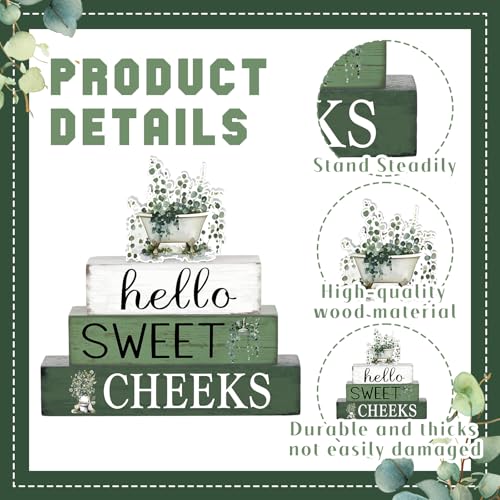 Cinnvoice 4 Pcs Eucalyptus Bathroom Decor Farmhouse Bathroom Decoration Hello Sweet Cheeks Table Centerpiece Gift for Christmas Valentines Back to School - style: Eucalyptus Hello Sweet Cheeks