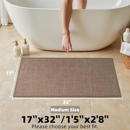 Ultra Thin Bathroom Rugs Non Slip Bath Mat 17" x 32", Bathroom Mat Quick Dry Machine Washable Rugs Perfect for Shower, Camel - color: Dark Beige, size: Medium(17"x32")