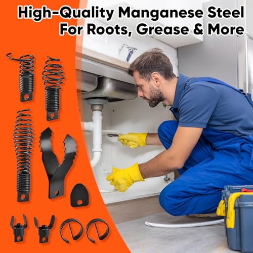 9-Piece Drain Snake Attachment for 5/16" to 3/4" Cables Heavy-Duty Manganese Steel Cutters for Roots Grease and Stubborn Clogs Includes 9 heads Storage Case and Metal Ring - style: 9-piece