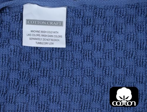 COTTON CRAFT Bath Mitt - 6 Pack Euro Spa Waffle 100% Cotton Towel Mitts | Large 5.5x10 inches Blue Exfoliating Gloves - Sensitive Skin Friendly - Body Bath Shower Glove Washcloth with Hanging Loop - color: Blue - Bath Mitt