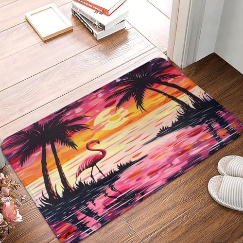 Bath Mat Flamingo Sunset Palm Trees Beach Quick Dry Bathroom Rugs Non Slip Absorbent Shower Flannel Rug Floor Mat for Bathroom,Bathtub,Sink,Bedroom,16"X24" - color: Cay12