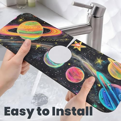 Kitchen Sink Splash Guard Faucet Mat, Colorful Planets Stars Space Diatom Mud Absorbent Draining Mat For Kitchen Sink Bathroom - color: Colorful Planets Stars Space, size: One Size