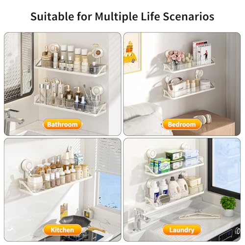 Shower Caddy Suction Cup, Removable Bathroom Organizer Shelf for Shower Storage, No Drilling Clear Square Shower Shelves, Large Capacity & Reusable, Home & Kitchen (White-40cm) - color: White-40cm
