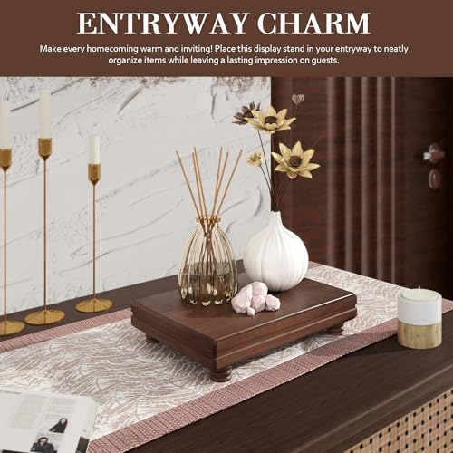 EOSAHR Decorative Tray Pedestal Stand for Home and Kitchen – Farmhouse Bathroom Counter Organizer & Soap Holder for Bathroom Decor - Wooden Tray to Elevate Home Decor (Brown) - color: Brown