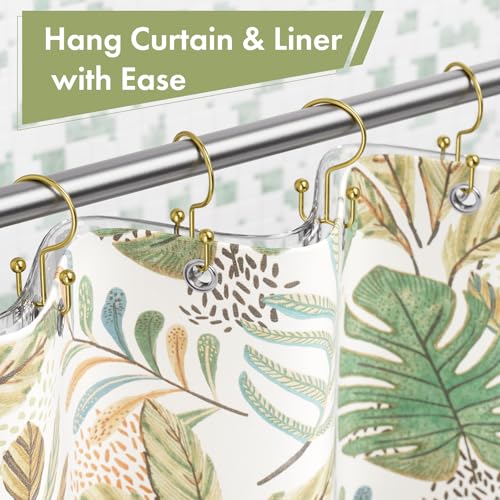 Amazer Gold Shower Curtain Hooks, 12PCS Minimalist Simple Double Shower Curtain Rings, Rust-Resistant Metal Shower Hooks Shower Curtain Hangers, Shower Rings for Bathroom Shower Rods Curtains - color: Gold, style: Minimalist - Double Hooks