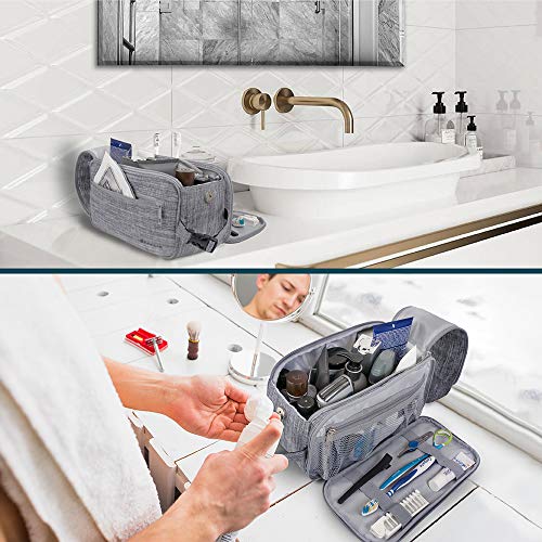 PAVILIA Toiletry Bag for Men, Travel Essentials Shaving Dopp Kit, Mens Travel Bag Toiletries Organizer Case for Grooming, PU Leather Water Resistant Cosmetic Bag Pouch (Heather Grey) - color: Heather Gray, size: Large (10.5x5.5x6)