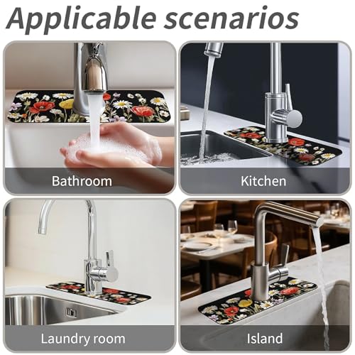 Faucet Fast Absorbent Pad - Wildflower Illustration , Suitable For Kitchen, Bathroom, Island And Other Scenes - color: wildflower illustration