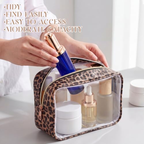 Abbylike 6 Pcs Clear Makeup Bags Bulk PU Leather Cosmetic Pouches Transparent Toiletry Bags with Zipper Waterproof Purse Skincare Car Organizer for Girl Women Travel Gifts(Leopard Print) - color: Leopard print