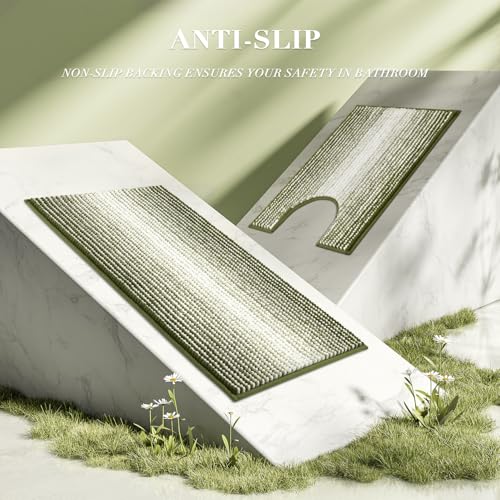 BSICPRO Bathroom Rugs Sets 3 Piece, Toilet Rugs U-Shaped Contour Bath Mat Set, Striped Absorbent Non Slip Chenille Shower Mat, Sage - color: Sage, size: 20"x32"+16"x24"+U Shape 20"x24"