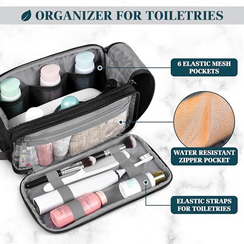 PAVILIA Toiletry Bag for Men, Canvas Dopp Kit, Travel Essentials Organizer, Water-Resistant Shaving, Grooming Kit, Large Hanging Bathroom Accessories Cosmetic Bag, Black - color: Black, size: Extra Large (12.5x6x7)