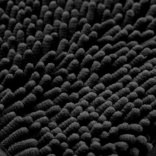 Non-Slip Bath Rug,Extra Soft Microfiber Bedroom Shag Carpet with Anti-Slip Backing,Water/Dust Absorbent Fast Dry Shower Mat,Sound Insulated Stairs Pad,Machine Washable (Black,12 x 16 Inches) - color: Black, size: 1'4" x 1' (Rectangular)