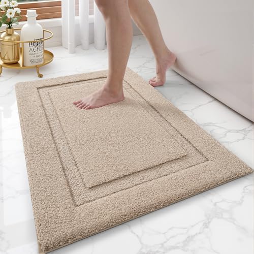 LUMI Ultra Soft Bathroom Rugs Non Slip with Rubber Backing, Absorbent Washable Bath Mat Quick Dry, Upgraded Premium Microfiber Plush Carpet for Bathtub and Shower Floor, Beige, 20x32 - color: Beige, size: 20" X 32"
