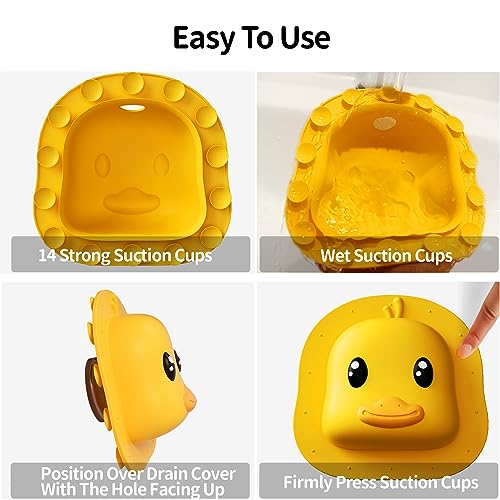 Bathtub Overflow Drain Cover - Silicone Bath Tub Drain Cover, Tub Overflow Drain Stopper with Suction Cups, Duck Overflow Cover Adds Inches of Water for Deeper Bath, Bathroom Spa Relaxing Accessory - color: Duckyellow