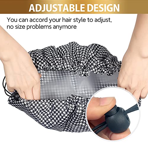 Fishent Extra Large Shower Caps for Women and Girls, Reusable Waterproof Washable Shower Cap for Long Hair, Super Cute and Adjustable for Spa Home Salon Use - color: Houndstooth, size: X-Large