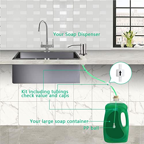 Soap Dispenser for Kitchen Sink, Built in Sink Soap Dispenser (Brushed Nickel), Countertop Soap Dispenser Pump with 47" Extension Tube kit, No Need to Fill Little Bottle Again (Longer Thread Shaft) - color: Brushed Nickel